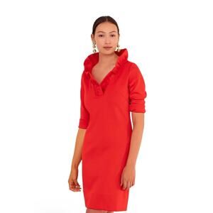 Gretchen Scott Crimson Ruffneck Dress Ruffle Neck Knit Chic Size Small Elegant